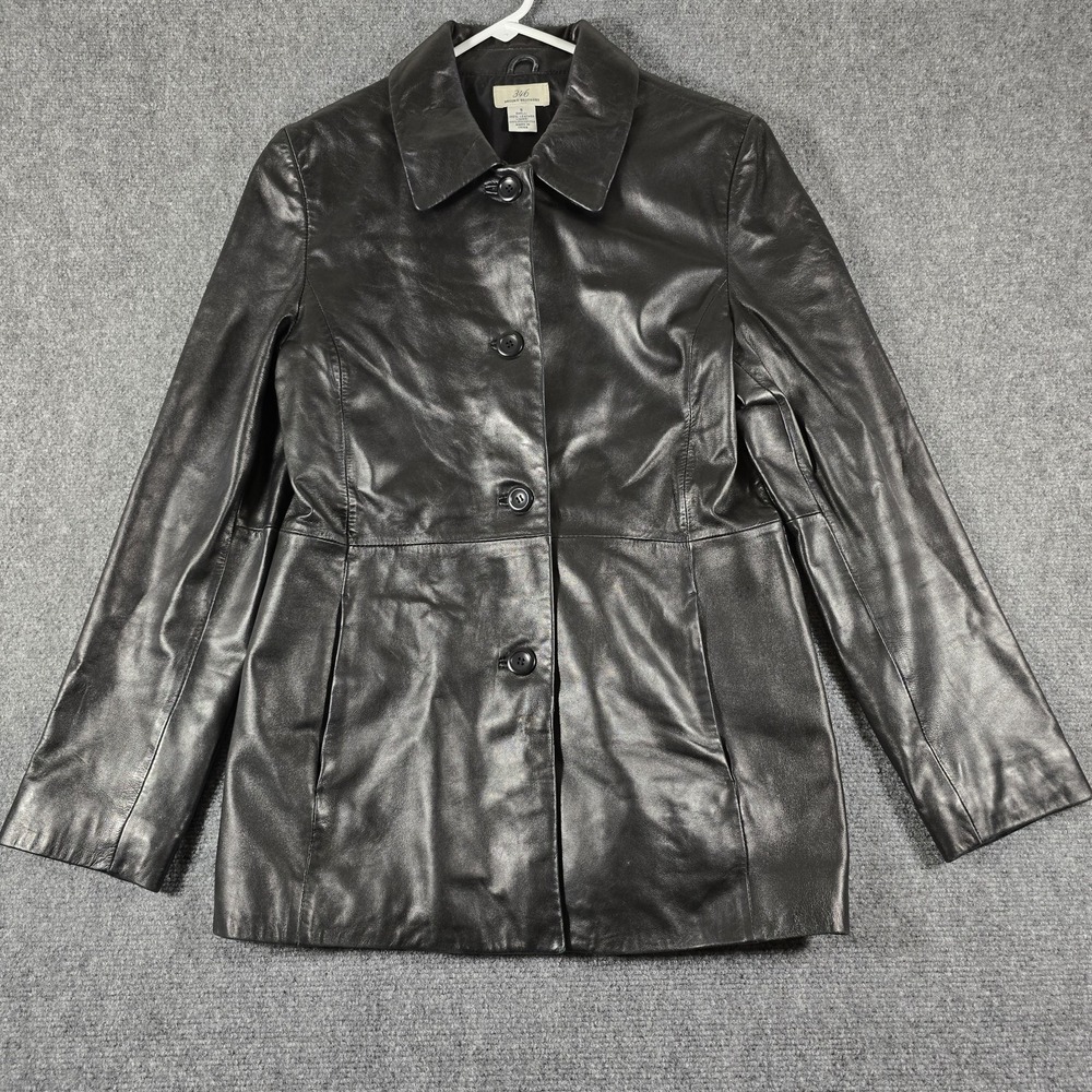 Brooks Brothers 346 Womens Black Genuine Leather Button Front Jacket Size Small